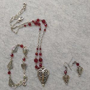 Brighton Floral Heart Necklace Bracelet Earrings Set